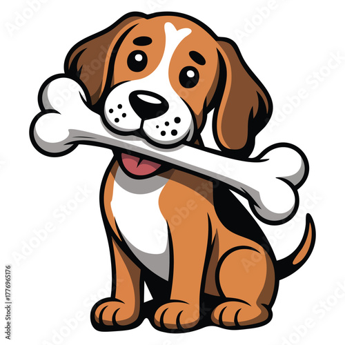 Simple style dog holding a bone vector illustration ideal for cartoon pets playful designs and animal themed creative artwork on white background