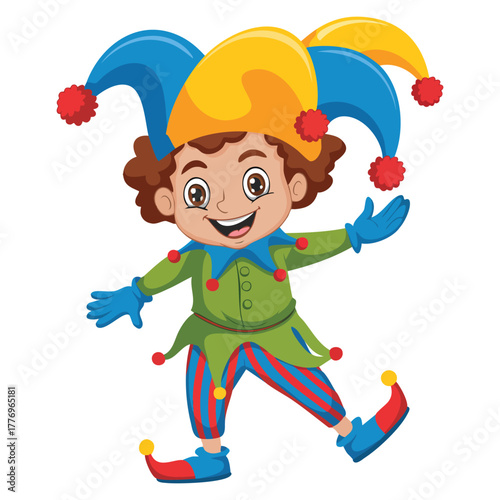 Single character of funny clown on white background vector illustration isolated perfect for circus children entertainment cartoon or playful themed artwork