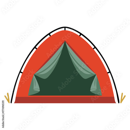 Small red bright color tarpaulin tent vector illustration isolated perfect for camping outdoor activity festival or emergency shelter themed design