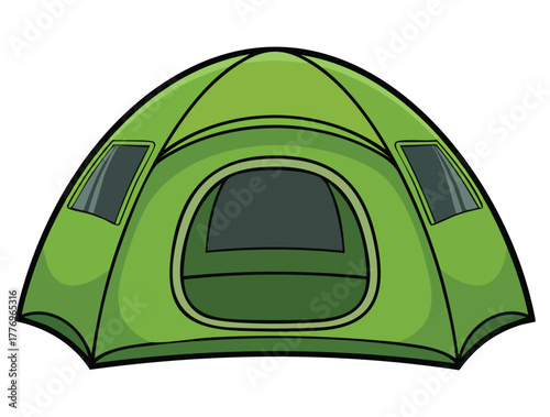 Small bright green tarpaulin tent illustration isolated vector suitable for camping outdoor adventure summer travel or recreational themed artwork design