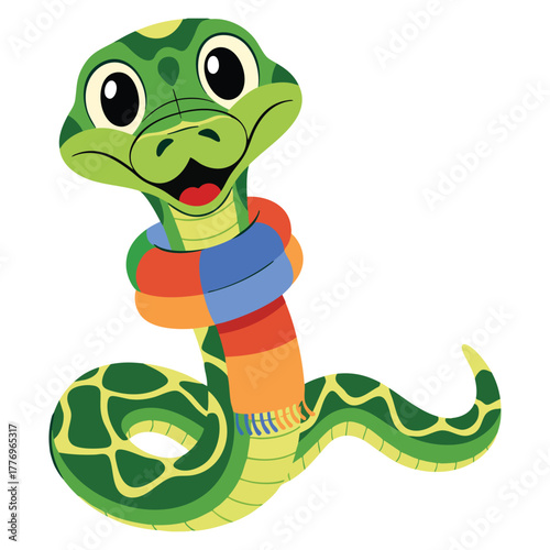 Snake with scarf isolated on white background vector illustration perfect for cute animal accessory kids design cartoon playful creative artwork