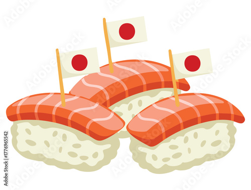 Sushi food illustration with Japanese flag isolated on white background perfect for cuisine recipe food packaging or cultural culinary themed artwork