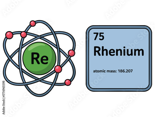 Symbol and electron diagram for Rhenium vector illustration showing atomic structure design element perfect for chemistry education and science themed artwork