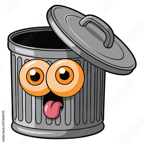 Trashcan facial expression illustration isolated vector perfect for cartoon recycling waste management humorous or environmental themed creative artwork