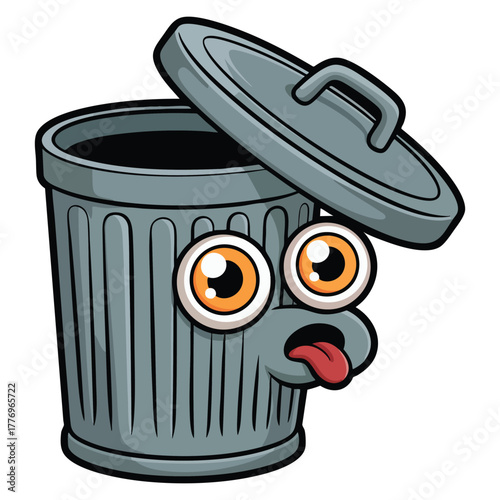 Trashcan with facial expression illustration isolated vector perfect for cartoon character recycling waste management or humorous environmental artwork