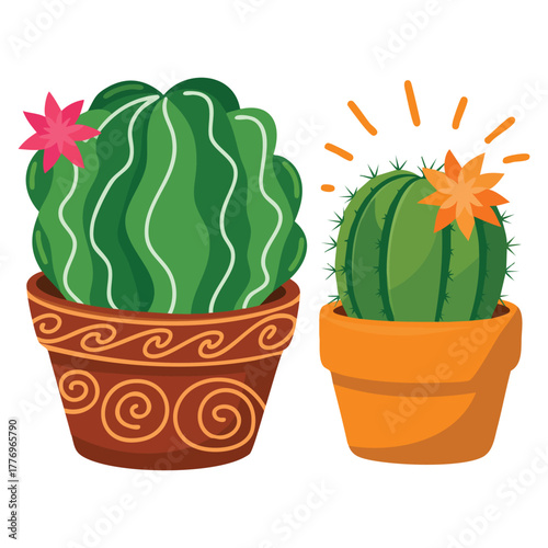 Two cacti standing in a row vector illustration isolated on white background perfect for desert plants nature decoration or botanical themed creative artwork