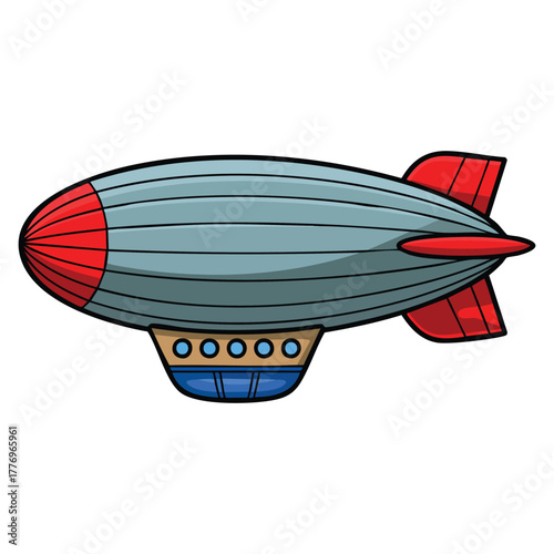 Vector illustration of a large grey and red blimp ideal for airship design festival decoration or transportation themed creative vector artwork