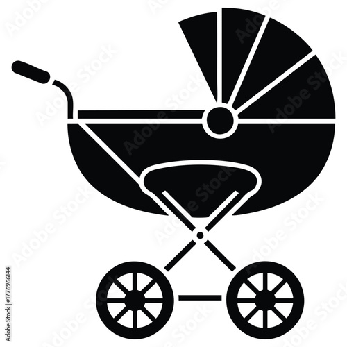 Vector illustration of baby stroller flat monochrome isolated object ideal for small bed on wheels editable line art or web graphic design concepts