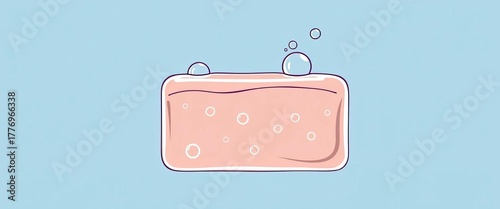 Simple, clean line art of a bar of soap with bubbles,  hand wash, glyph