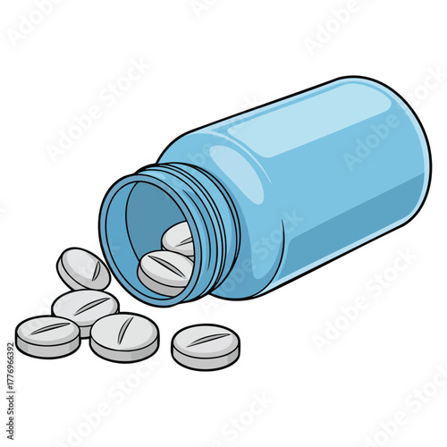Vector illustration of bottle with medical tablets isolated on white background suitable for medicine healthcare pharmacy product and medical themed design projects