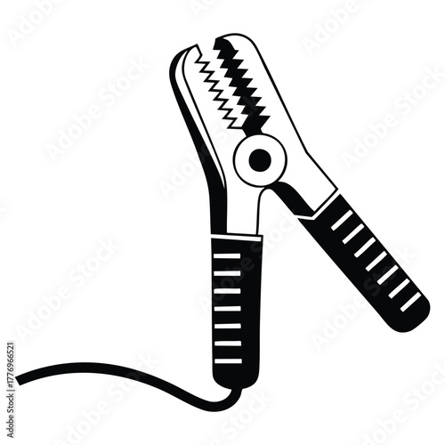 Vector illustration of car jumper glyph icon silhouette depicting battery clamp alligator clip cigarette lighter automotive accessory isolated raster design artwork