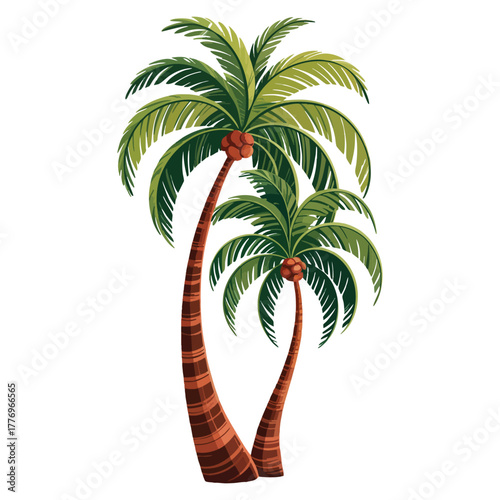 Vector illustration of close up palm tree isolated design suitable for tropical vacation nature or summer themed creative artwork and decoration concept