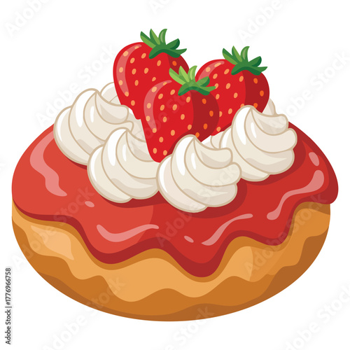 Vector illustration of doughnut with strawberry and cream dessert food design ideal for bakery sweet treat or confectionery themed artwork decoration