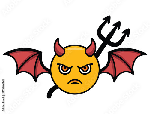 Vector illustration of devil character with wings and weapon isolated ideal for fantasy gothic cartoon comic or supernatural inspired design and artwork