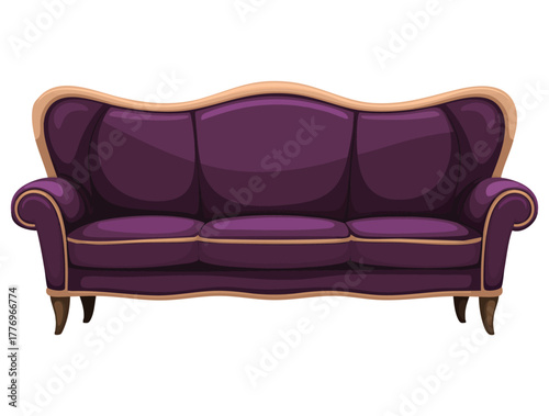 Vector illustration of elegant antique sofa semi flat color isolated on white background suitable for vintage couch armchair modern cartoon style graphic projects