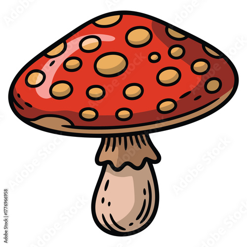 Vector illustration of giant red mushroom isolated on white background ideal for fantasy nature forest fairy tale concept or whimsical creative design