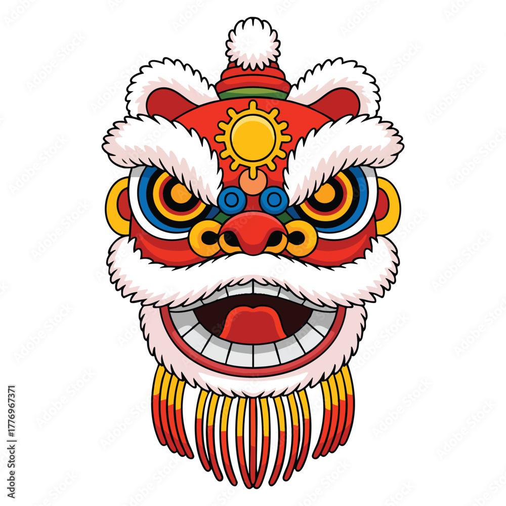 Fototapeta premium Vector illustration of lion face Chinese New Year festival ideal for festive decoration cultural holiday celebration or creative event themed artwork