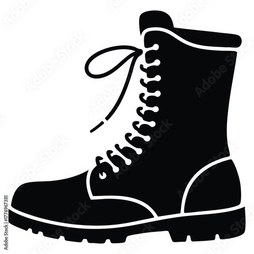 Vector illustration of military boots glyph icon depicting women army rough shoes chunky footwear for fall spring or winter season ladies clothing accessory silhouette