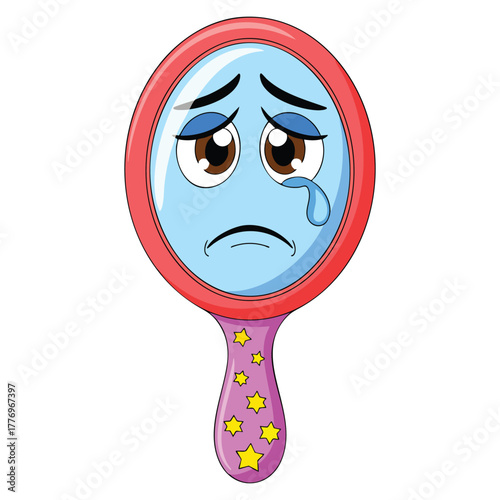 Vector illustration of mirror featuring face isolated on white background perfect for self reflection portrait or creative decorative character themed artwork