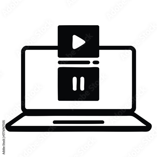 Vector illustration of multimedia in laptop icon detailed design suitable for web and mobile app digital concentration concept or multimedia creative artwork