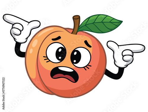 Vector illustration of peach with a face on white background suitable for fruit cartoon character playful humorous or kids themed creative designs