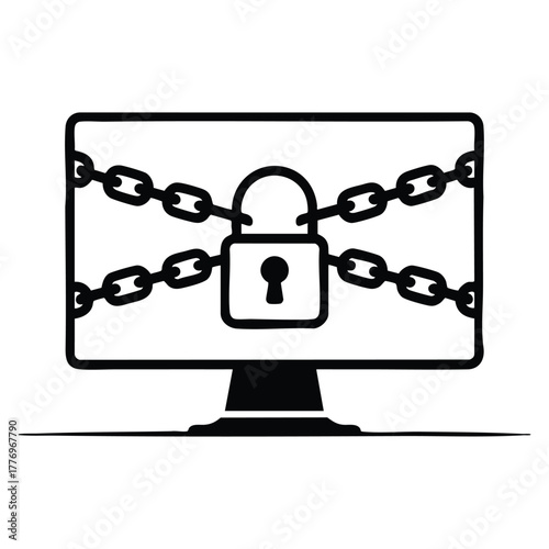 Vector illustration of ransomware desktop icon outline style perfect for ui ux website mobile app hacks or cyber security themed creative design artwork