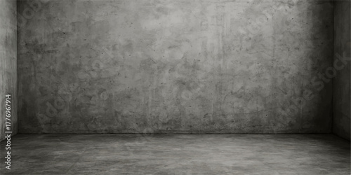Dark empty room interior with grunge concrete wall and floor texture backdrop