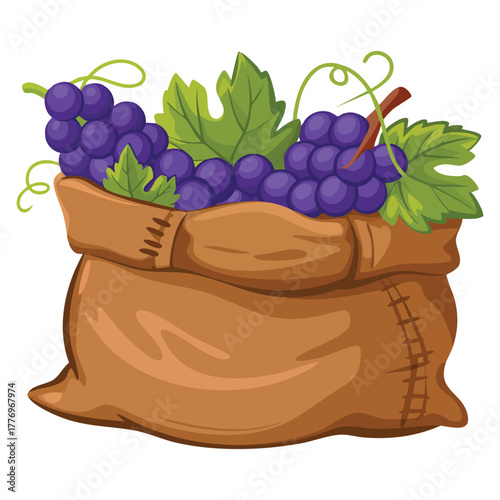 Vector illustration of sack of grapes isolated on white background perfect for organic fruit vineyard grocery or grape product themed creative design