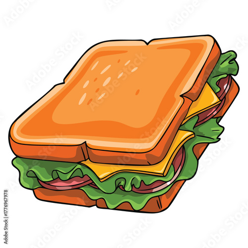 Vector illustration of sandwich with lettuce isolated on white background ideal for healthy food lunch snack illustration and culinary themed design