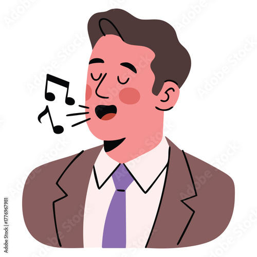 Male singing emotion avatar icon vector illustration isolated perfect for facial expression emoji app interface social media and user reaction themed artwork
