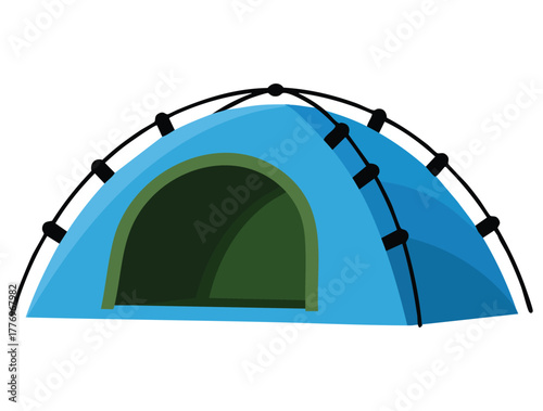 Vector illustration of round blue tent semi flat RGB color isolated ideal for summer recreation hiking campsite canopy rest or tourist camp shelter design