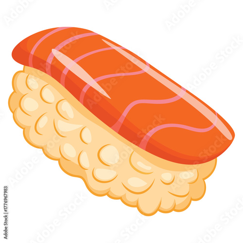 Vector illustration of salmon on rice bed isolated perfect for sushi food menu restaurant packaging or culinary themed creative artwork designs