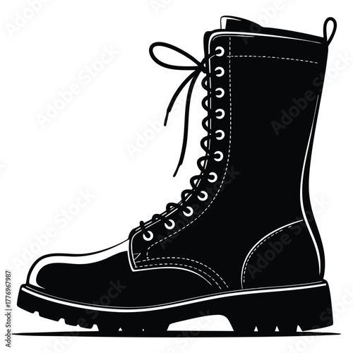 Military boots glyph icon vector illustration representing women army rough shoes chunky footwear for fall spring winter season female clothing accessory silhouette