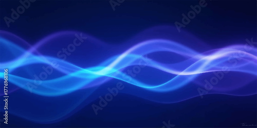 Abstract blue smoke waves and light create a dynamic flowing pattern design against a black backdrop