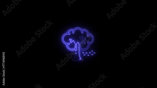 Wallpaper Mural Neon Blue Outline Icon of a Tree with Falling Leaves on a Black Background nature plant Torontodigital.ca