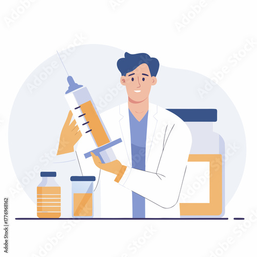 A doctor holding a syringe filled with medicine ready to inject