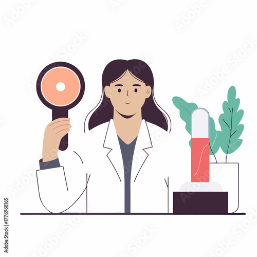 A Female Doctor Examining An Ear Model In A Healthcare Setting