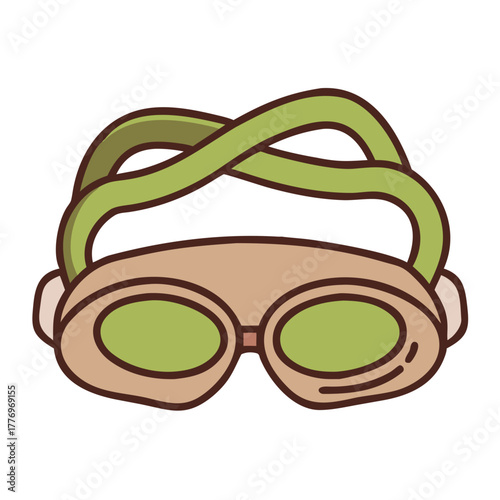 Cartoon swimming goggles with green lenses and brown frame