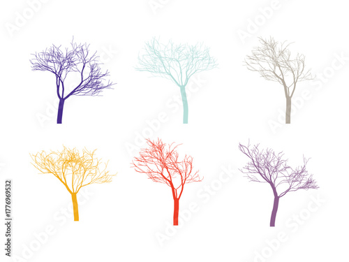 Colorful Autumn Trees Silhouettes on White Background Artistic Vector Illustration for Seasonal Designs and Creative Projects