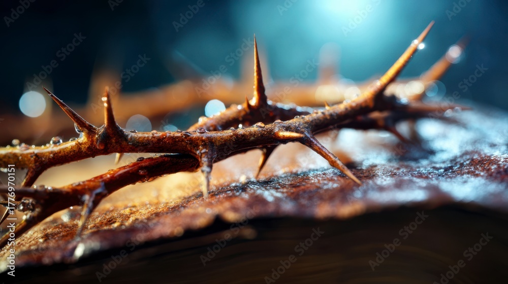 Fototapeta premium A Close-Up Investigation of a Thorny Crown, Showcasing Intricate Details of Nature's Sharpness and Resilience in an Artistic Perspective