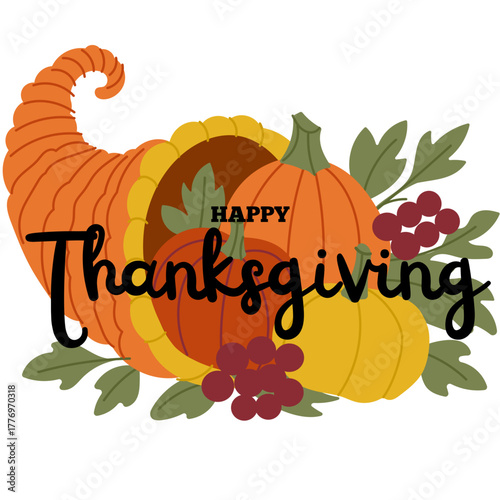 Thanksgiving Cornucopia Festive Harvest Feast Illustration