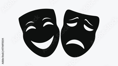 Comedy and Tragedy Masks Black and White Vector Symbol Design