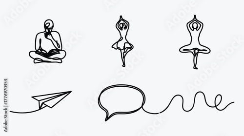 Creative minimal line art collection showing relaxation and meditation states