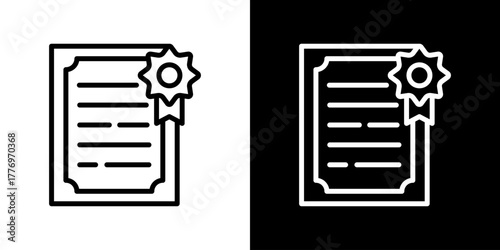 Certificate Icon Set. Clean Line Design With Light And Dark Versions For Versatile Use. 