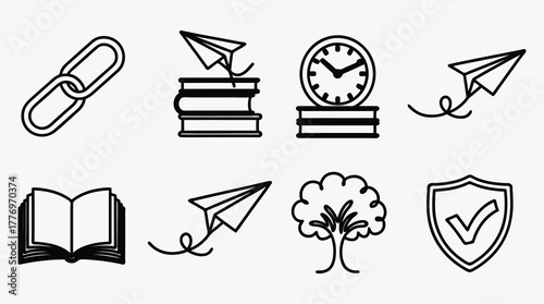 Icon set depicting education connection time nature and security for various purposes