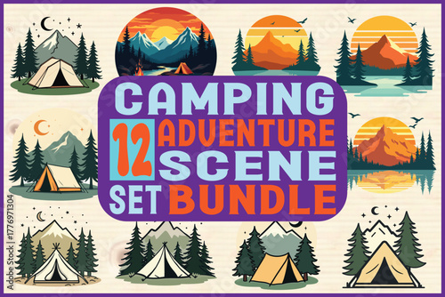 Stunning camping adventure scenes set bundle