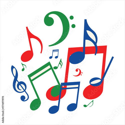 Vibrant Colorful Music Notes Symbols Composition Design with vector illustration