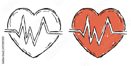 Grunge sketch hand-drawn cardio icon vector. Ideal for heart health, fitness, and medical examination themes. This graphic symbolizes cardiovascular activity with a distressed, rough aesthetic.