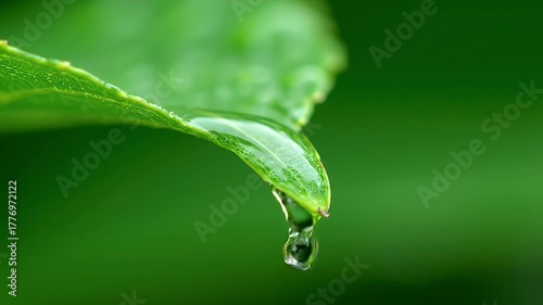 Dewdrop on Leaf Tip: Close-Up of Nature's Freshness