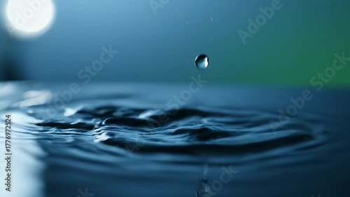 Water Drop Impact: Abstract Blue Ripple Creates Circular Patterns